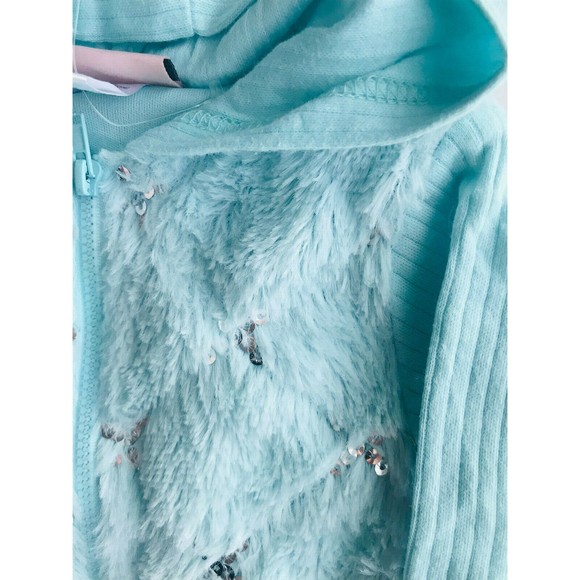 Baby Girl's Size 9M 6-9 Months 3 Pc SeaGreen Furry Jacket, Top & Butterfly Pants - Picture 4 of 8